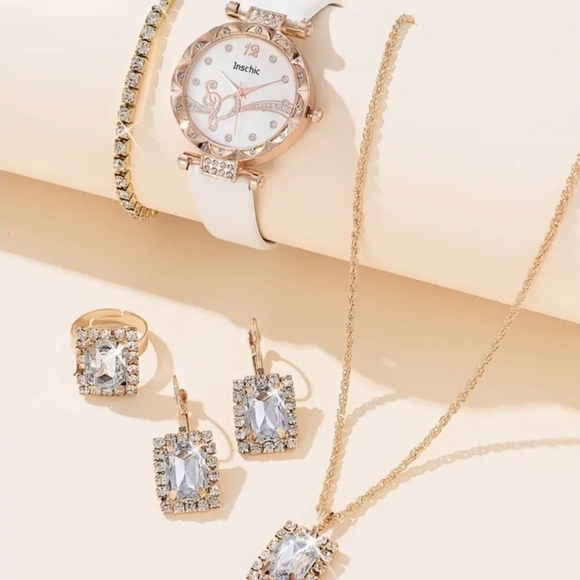 New girl's Rhinestone Decor Quartz Watch and 5 PC Jewelry set, T1MIS - Picture 2 of 4